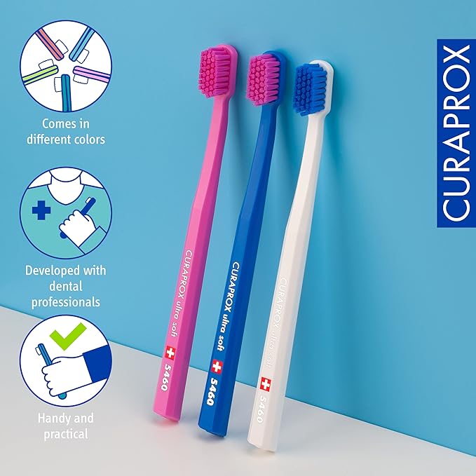 Curaprox CS 5460 Ultra-Soft Toothbrush – for Sensitive Teeth & Gums | Gentle Plaque Removal | 3-Pack |Random Colour