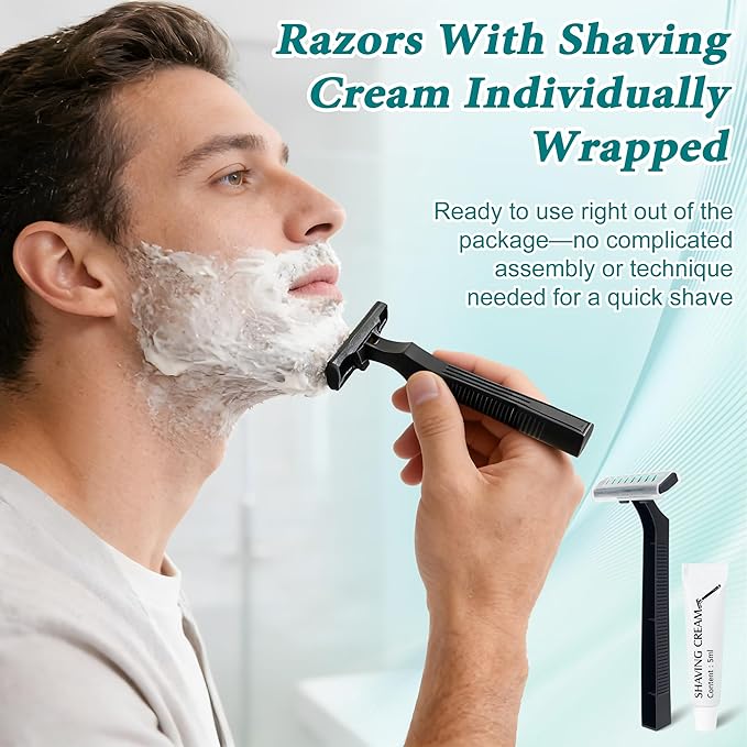 Disposable Razors Bulk, Razors Individually Wrapped Bulk With Shaving Cream, For Hotels, Shelters, Homeless, Nursing Homes, Charities, Churches, Black (30-PACK)
