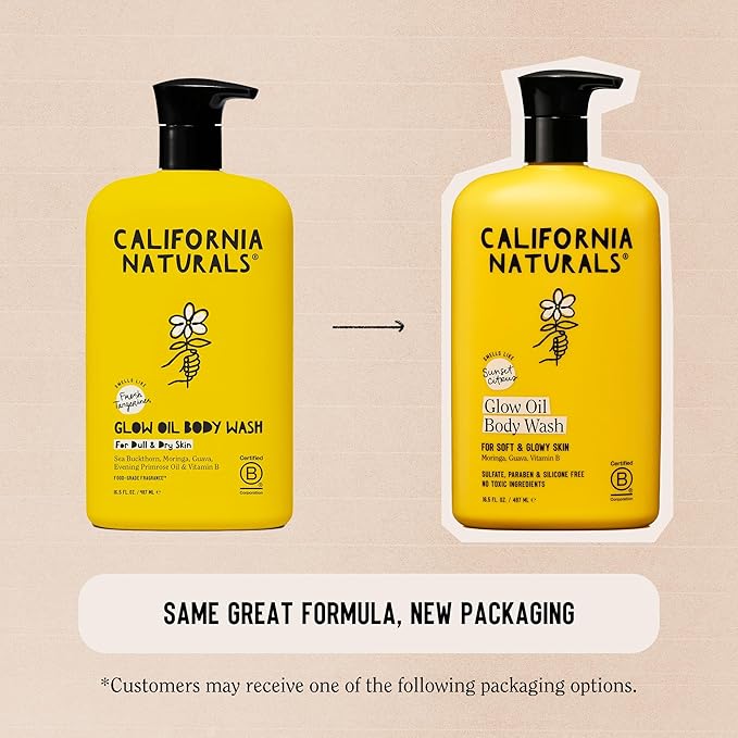 California Naturals Glow Oil Body Wash for Dry & Dull Skin, Moisturizing & Hydrating, Natural, with Sea Buckthorn & Vitamin B, Vegan & Cruelty-Free, Tangerine Scented 16.5oz