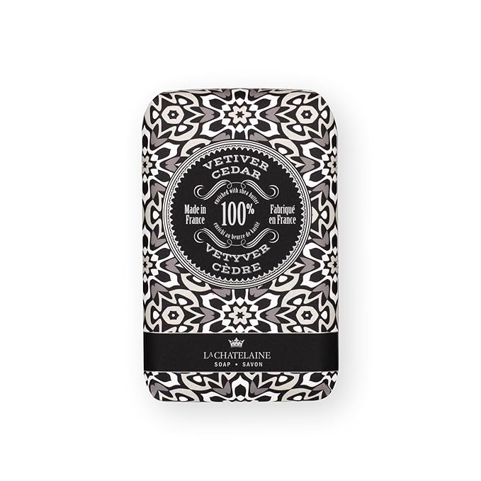 La Chatelaine Shea Butter Bar Soap| Natural and Organic |Triple Milled | Made in France | Unisex, Men, Women | Large (Vetiver Cedar)
