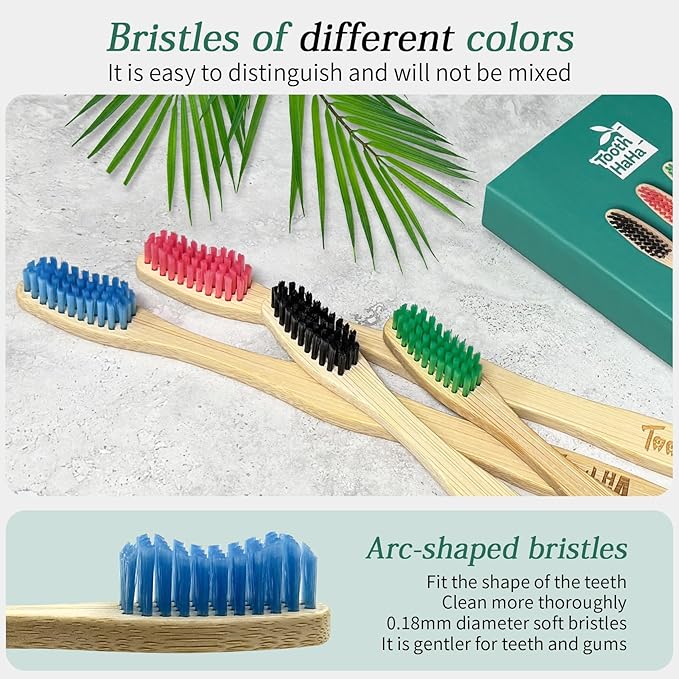 Bamboo Toothbrushes, Medium Bristles BPA-Free Bristles Toothbrushes for Adults - Eco-Friendly, Natural Wooden Toothbrush 4 Pack