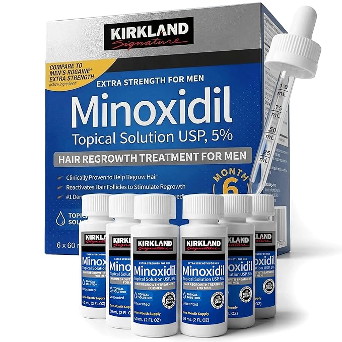 Minoxidil Liquid Extra Strength Hair Regrowth Treatment for Men, 5% Topical Solution, 6 Months Supply - Dropper Applicator and Bonus Free Instructional Guide Included