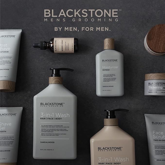 Blackstone Men's Grooming Smooth Shave Gel - Non Foaming for a Smooth Comfortable Shave - Hyaluronic Acid, Shea, Peppermint & Tea Tree - Cool, Soothe & Replenish Moisture - Sandalwood Scent (6 oz)
