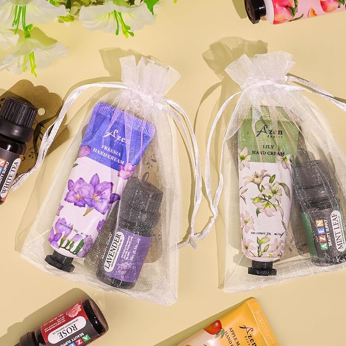 AZEN 30 Sets Bulk Gifts, Hand Cream and Essential Oils Bulk Set with Organza Bag Thank You Card, Baby Shower Wedding Gifts for Guests, Bridal Wedding Favors for Guests,Thank You Gifts for Women