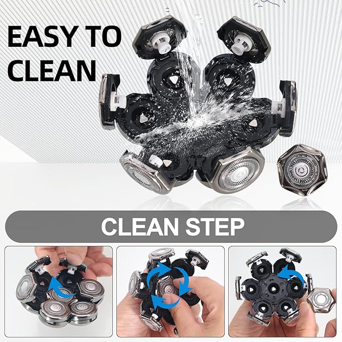 Replacement Heads Compatible with Shpavver,Men's Electric Trimmer Blades,Precision Cutting,1PCS,7D Blade Heads for Wet & Dry Use,Silver,1PC(Head ONLY)