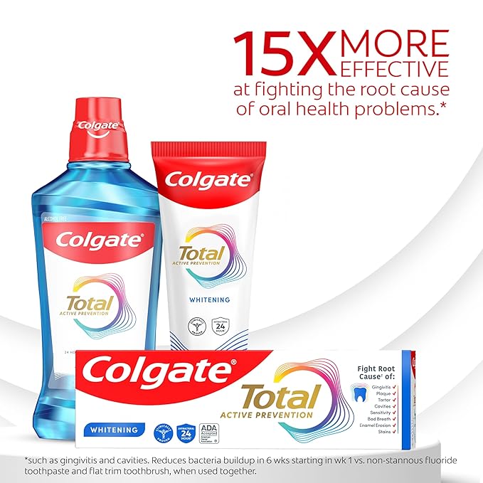 Colgate Total Whitening Toothpaste Paste, 5.1 oz, 2 Pack, Fluoride Antibacterial for Plaque, Gingivitis, Sensitivity, Stain Removal, Clinically Proven, Mint