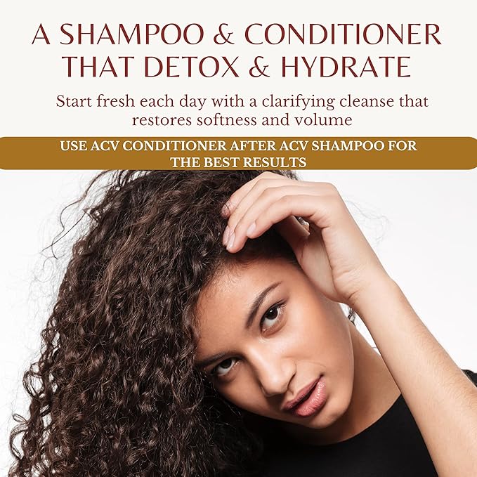 Apple Cider Vinegar Shampoo and Conditioner Set, Deep Cleans, Clarifies, Detoxes Scalp & Hair, Balances pH, Botanical, Sulfate & Paraben Free, 16 fl oz Each