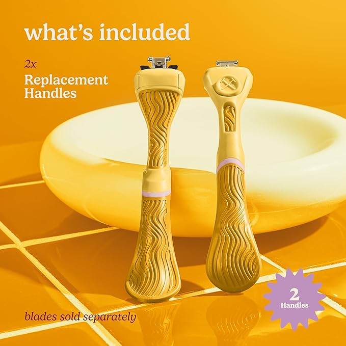 Dollar Shave Club for Women | Yellow Wavy Grip Handle 2 Pack | Lightweight, Ergonomic Handles for Every Curve, Corner, and Tricky Spot | Razors for Women, Womens Razors for Shaving