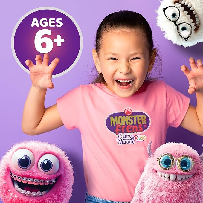 GuruNanda Kids Water Dental Flosser - 4 Flossing Modes, 4 Nozzles, 2-Min Smart Timer, Ages 6+, Monster Frens Theme, Portable Oral Care for Kids