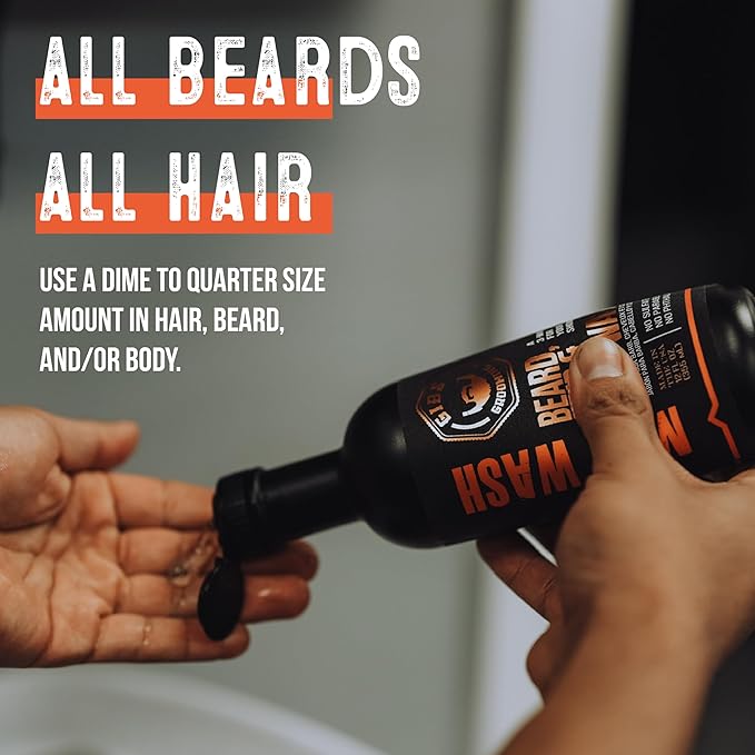 GIBS Grooming - Amber Man Wash (33.8 fl oz) 3-in-1 Beard, Hair, Body Soap - Citrus, Oak, Basil Scent - Sulfate Free - Tea Tree Oil, Hemp Oil, Protein - Mens Body Wash & Mens Shampoo - Made in USA
