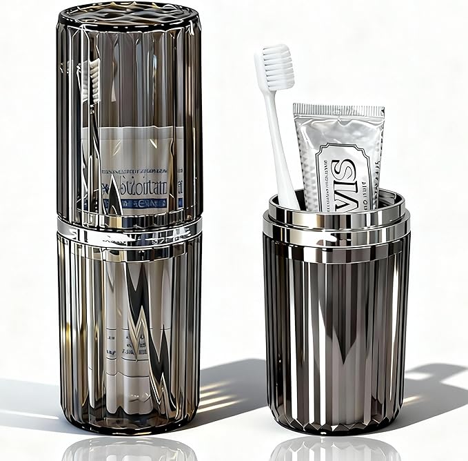 Toothbrush Travel Case, 2-in-1 Dustproof Travel Toothbrush Holder with Rinse Cup, Large Portable Toothbrush and Toothpaste Cup Container for Traveling Camping School Business Trip Bathroom