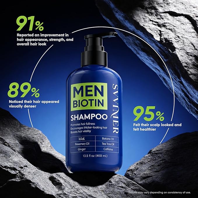 Svvimer Biotin Hair Growth Shampoo - Root Activator Thickening Shampoo for Men - With Rosemary Tea Tree Oil Caffeine For Hair Loss And Thinning Thickening - 13.5 Fl Oz (Pack Of 1)