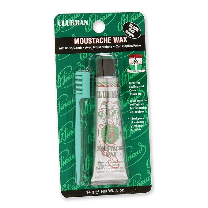Clubman Mustache Wax for Men – Black, Strong Hold Moustache Wax for Styling, Includes Brush, 0.5 oz