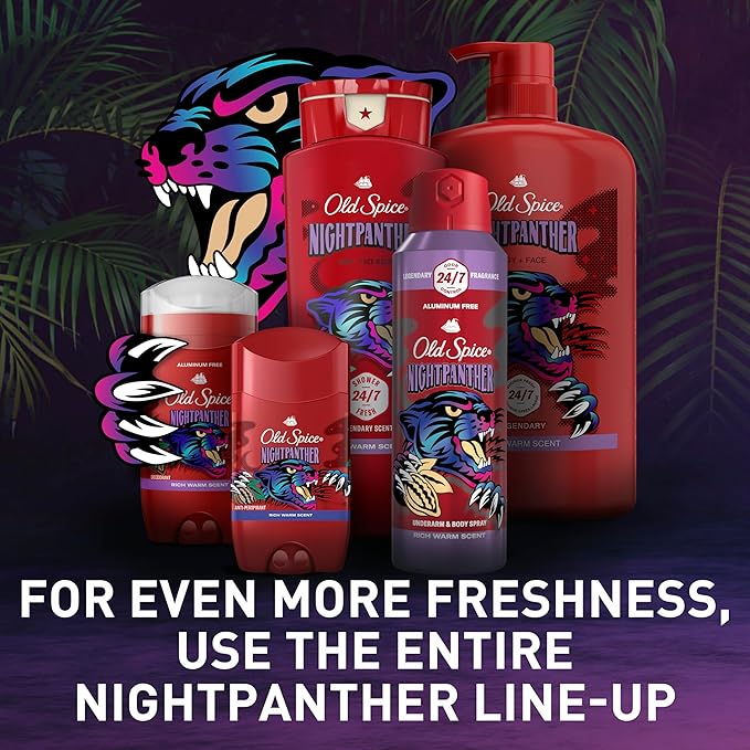 Old Spice Cleansing Body Wash for Men, 3X Defense, 24/7 Shower Fresh with Lasting Scent, 2-in-1 Body & Face Wash, NightPanther with Rich Warm Scent, 33.4 oz