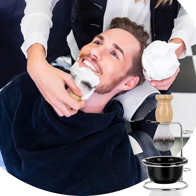 Aethland Personalized Shaving Brush Set for Men Dad, Customized Name Letters Shave Brush Stainless Steel Shaving Razor Holder Soap Bowl Mug Shaving Brush Kit for Men Gifts