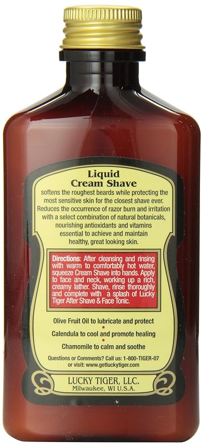 Lucky Tiger Liquid Cream Shave (5 Fl Oz) – Classic Men's Shaving Cream with Olive Oil & Chamomile – Soothing and Moisturizing Shave Cream for Men to Prevent Razor Burn