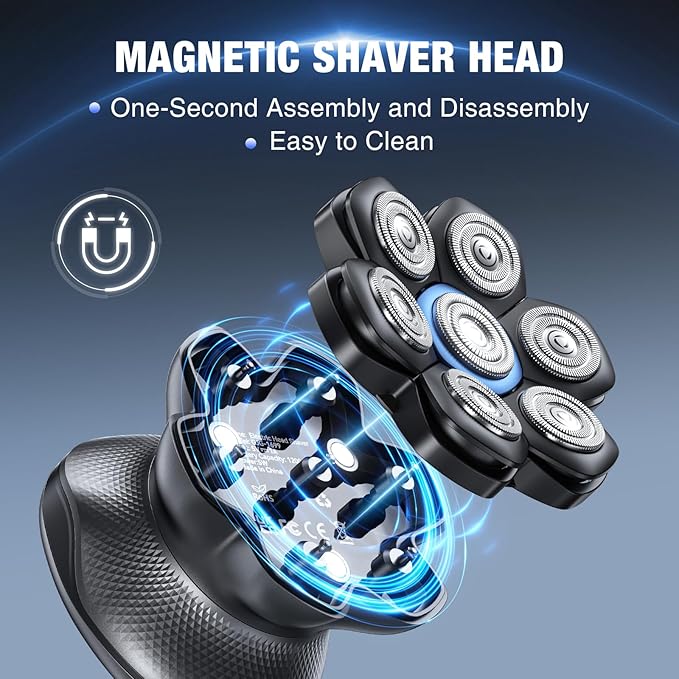 7D Head Shavers for Bald Men - 2026 New Dual Speed Electric Shaver, Bald Head Shaver with Magnetic Shaver Head IPX6 Waterproof Wet/Dry Use Shaving Balding Clipper LED Display Cordless Head Razor Gray