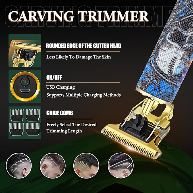 Hair Clippers for Men with LED Power Display, 4-Piece Professional Grooming Kit with Hair Clipper, Detail Trimmer, Foil Shaver & Nose Trimmer, Complete Cordless Set for Home Use and Gifts