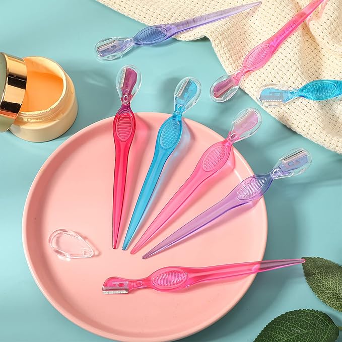 Honoson 8 Pcs Eyebrow Razor for Women Small Face Razors Shaver Trimmer Facial Hair Removal Eyebrow Shaper with Stainless Steel Blade Safety Cover for Peach Fuzz Lip Dermaplaning Tool, 4 Colors