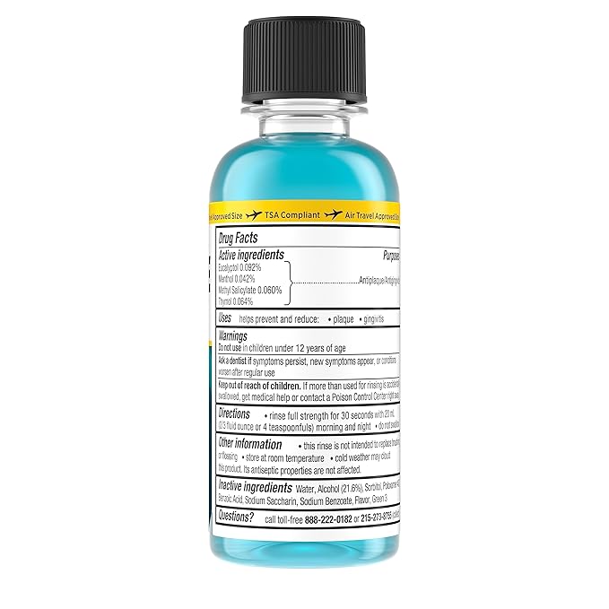 Listerine Cool Mint Antiseptic Mouthwash for Bad Breath, Plaque and Gingivitis, Travel Size, 3.2 Fl Oz, Pack of 1