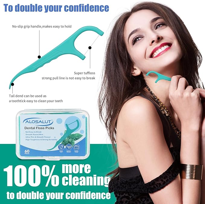 240 Count Dental Floss Picks – Mint Flavored Flossers with Built-in Toothpick for Deep Cleaning – 4 Portable Boxes of 60 – Strong & Smooth Floss Sticks for Family Home Travel for Adults