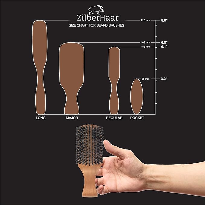 ZilberHaar Major Hair & Beard Brush for Men - Boar Bristles and Pearwood - All Beard and Hair Types - Made in Europe - Stiff Bristles