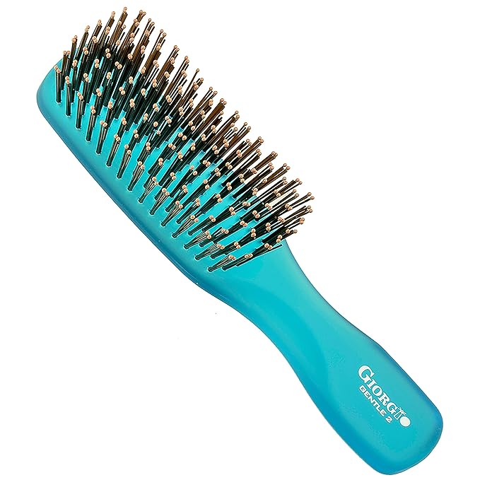 Giorgio GION2B Neon Blue 6.25 inch Gentle Touch Detangler Hair Brush for Men Women and Kids. Soft Bristles for Sensitive Scalp. Wet & Dry for all Hair Types. Scalp Massager Brush Stimulate Hair Growth