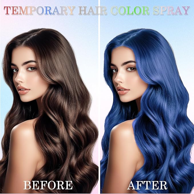 Blue Temporary Hair Color Spray for Kids Women, One-Time Use Washable Hair Dye, Non-sticky Colored Hair Spray for Christmas Party, Cosplay, Crazy Hair Day (Blue, 120ML)