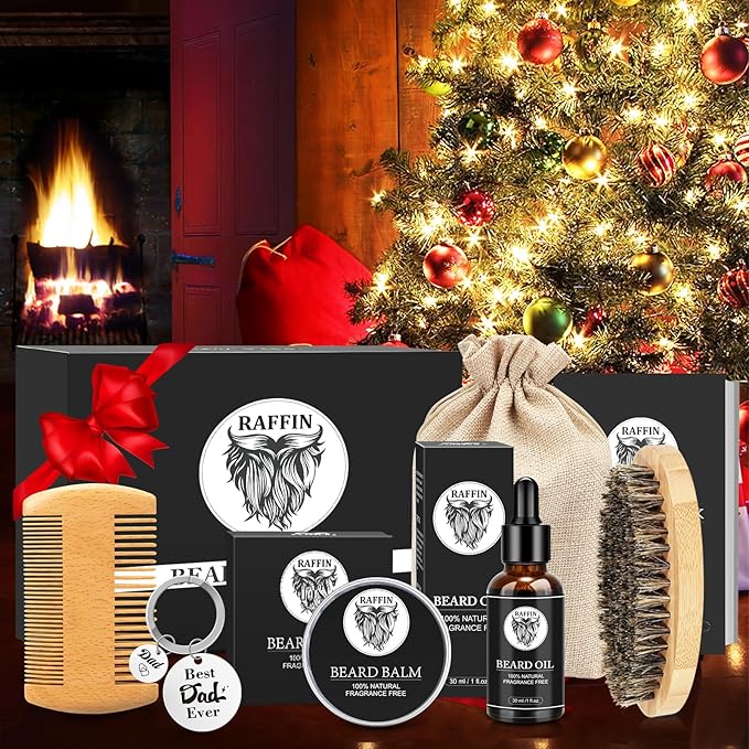 Dad Gifts - Beard Kit with Keychain, Practical & Thoughtful Combo, Men's Self-care Set & Constant Keepsake, Birthday Gifts for Stepdad/Father/Daddy Gifts from Kids Son Daughter