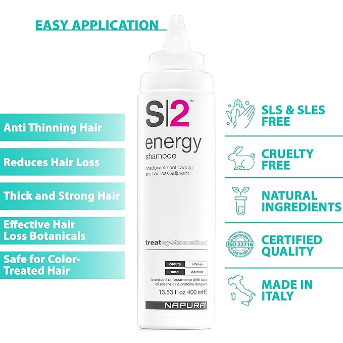 NAPURA S2 Anti Hair Loss Biotin Shampoo - Hair Thickening Organic Care for All Types - Professional Sulfate Free Growth Care for Men and Women (large, 13.53 fl oz)