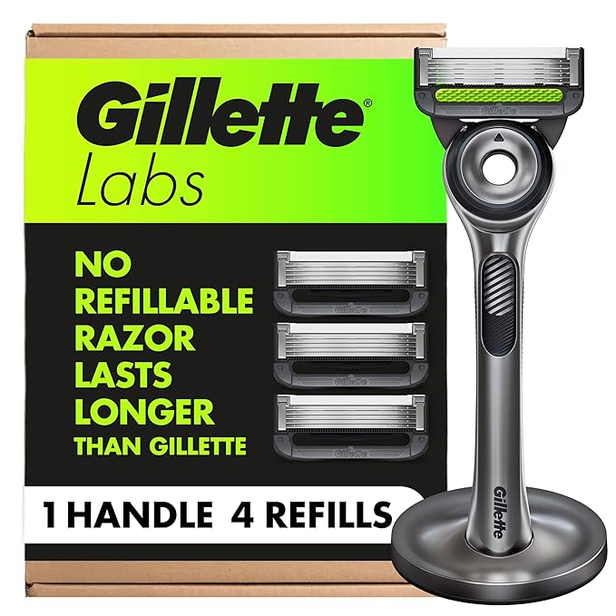 GilletteLabs with Exfoliating Bar by Gillette Razor for Men - 1 Handle, 4 Razor Blade Refills, Holiday Gifts for Men, Includes Premium Magnetic Stand