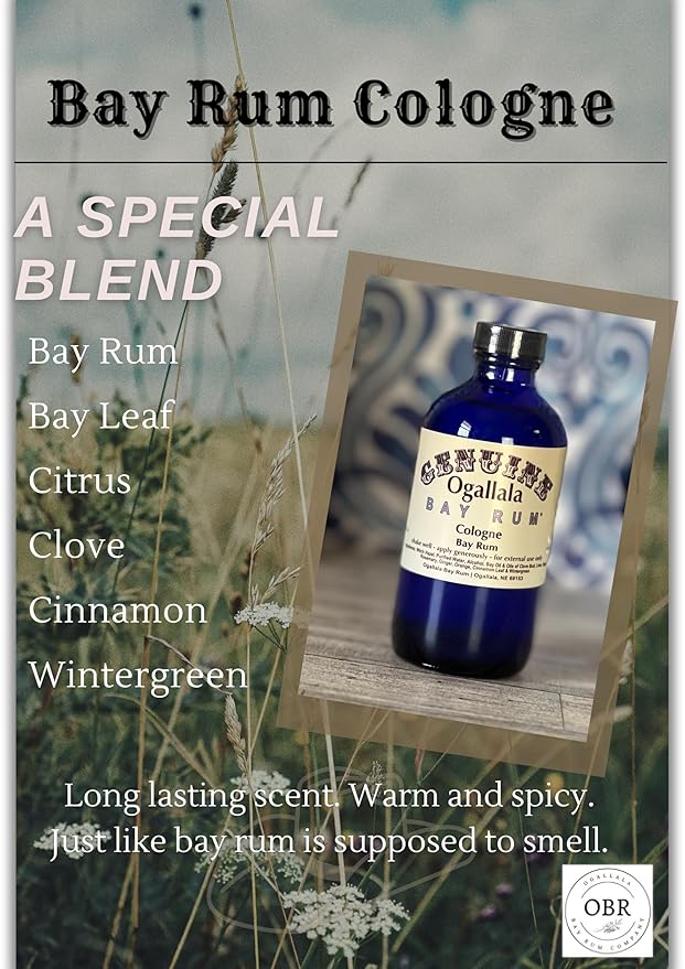 Ogallala Bay Rum Genuine Cologne 8 oz. Double Strength|Special Reserve| Hand Crafted| Old Fashioned| Cobalt Blue Bottle