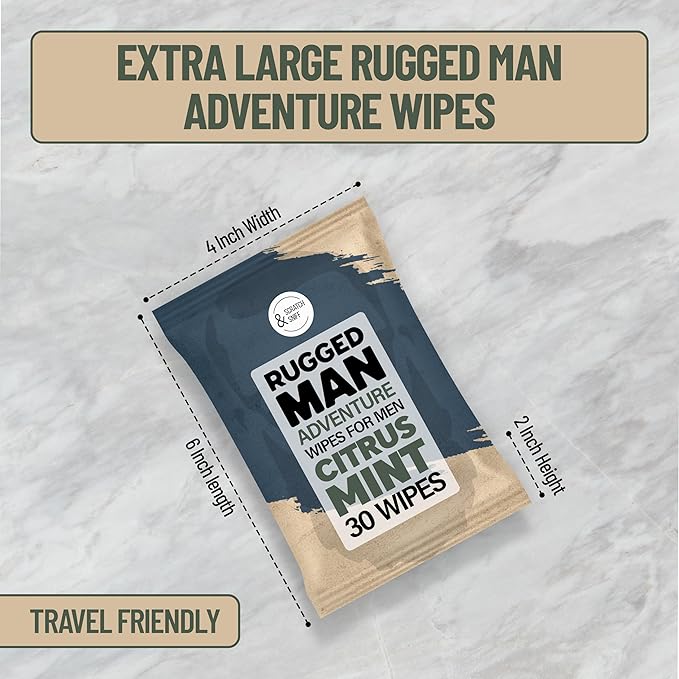BLKSMITH Refined Man Body Wipes For Men - Cold Shower Face and Body Wipes for Men with Sandalwood, Citrus Mint, Cedarwood & Eucalyptus - Refreshing Mens cleansing Wipe - 120 Count (4 x 30 Pack)