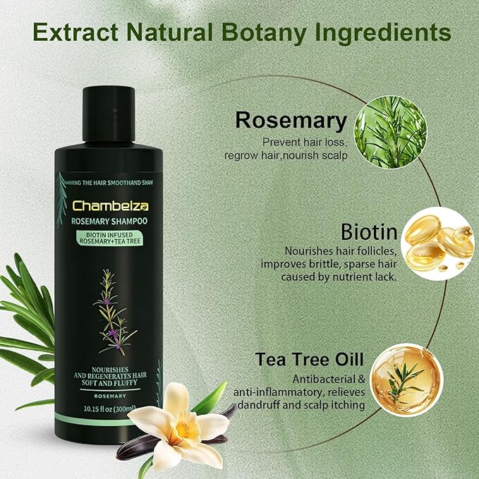 Rosemary Hair Growth Shampoo for Men and Women -Natural Thickening and Strengthening Formula with Biotin Hydrolyzed Keratin -Designed for Thinning Hair & Hair Loss 10.15 fl.oz-2 Pack