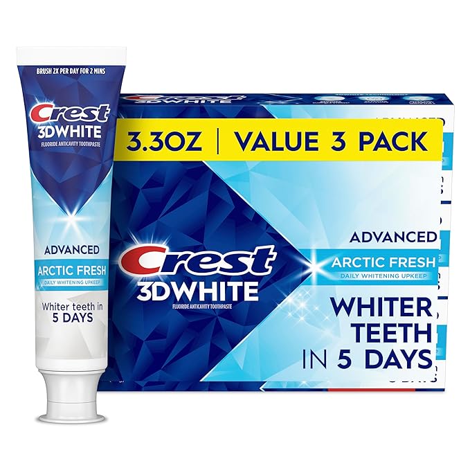 Crest 3D White Advanced Teeth Whitening Toothpaste, Arctic Fresh, 3.3 oz, Pack of 3