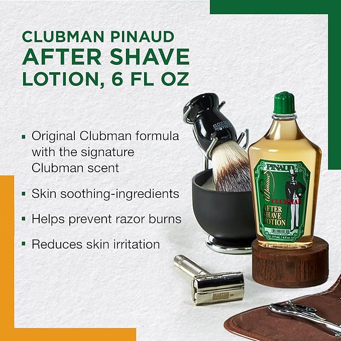 Clubman Pinaud After Shave Lotion, Classic Men’S Aftershave, Cools, Soothes, & Refreshes Skin with Signature Masculine Scent, 6 Fl Oz, 1-Pack