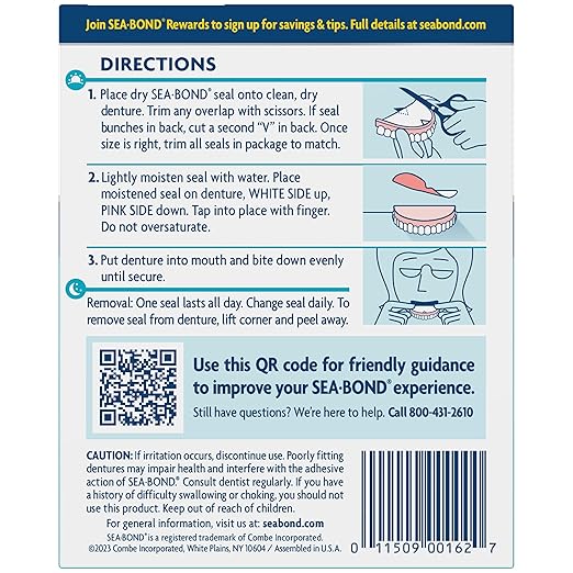 Sea Bond Secure Denture Adhesive Seals, Original Uppers, Zinc-Free, All-Day-Hold, Mess-Free, 15 Count (Pack of 1)