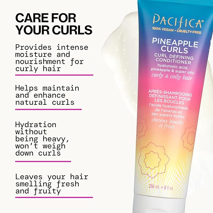 Pacifica Beauty, Pineapple Curls Defining Natural Conditioner, For Curly, Coily and Textured Hair Types, Pineapple Scent, Sulfate Free and Silicone Free, 100% Vegan and Cruelty Free