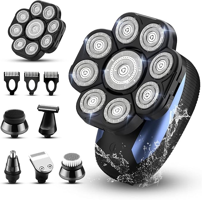 Head Shavers for Bald Men 9D Electric Rotary Shaver Multifunctional Mens Bald Head Shaver Cordless Electric Razor for Men Wet & Dry Beard Clippers Rechargeable Shavers for Balding Man