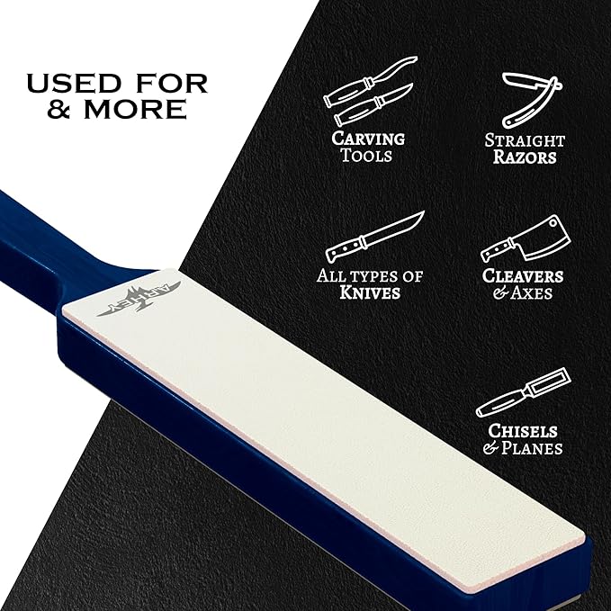 Leather Strop for Knife Sharpening Made from Premium Italian Leather, 14" Knife Strop with Storage Bag and 2 Polishing Compound for Various Knives, Razors, Axes, Chisels and Knives, Blue
