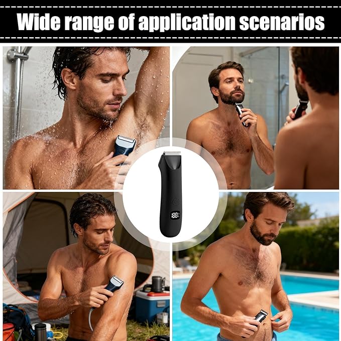 Body Trimmer for Men - Shavers Digital Display Low Noise Groomer, Intimate Pubic Balls Back Armpit Chest Arm Razor, Electric Personal Hygiene Tool | Waterproof Cordless Rechargeable Grooming Kit