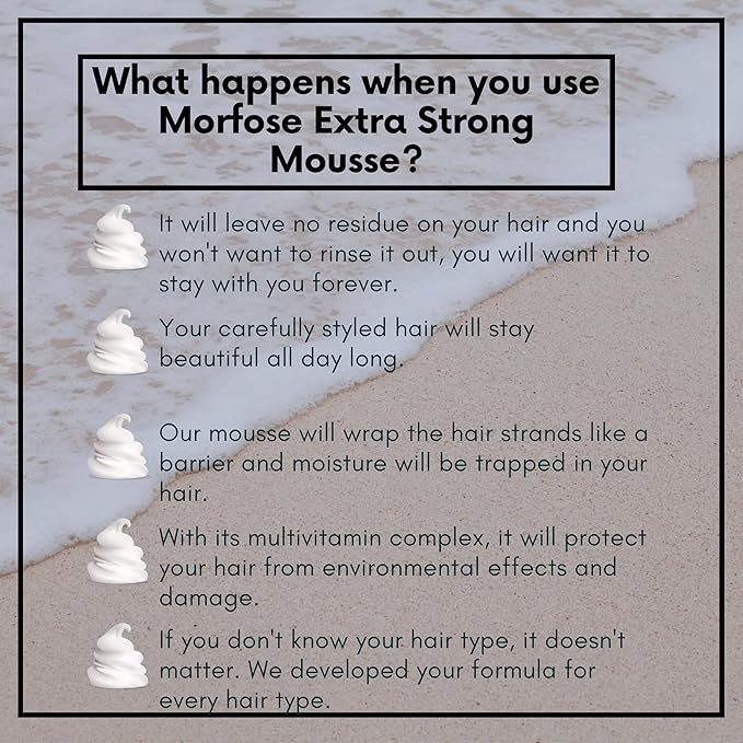 Morfose Hair Mousse - Voluminous Hair Styling Foam for Women and Men - Special Formula Mousse for Hair Styling - Stronger Hold and Volume Boosting (6.76 Fl oz, Extra Strong)