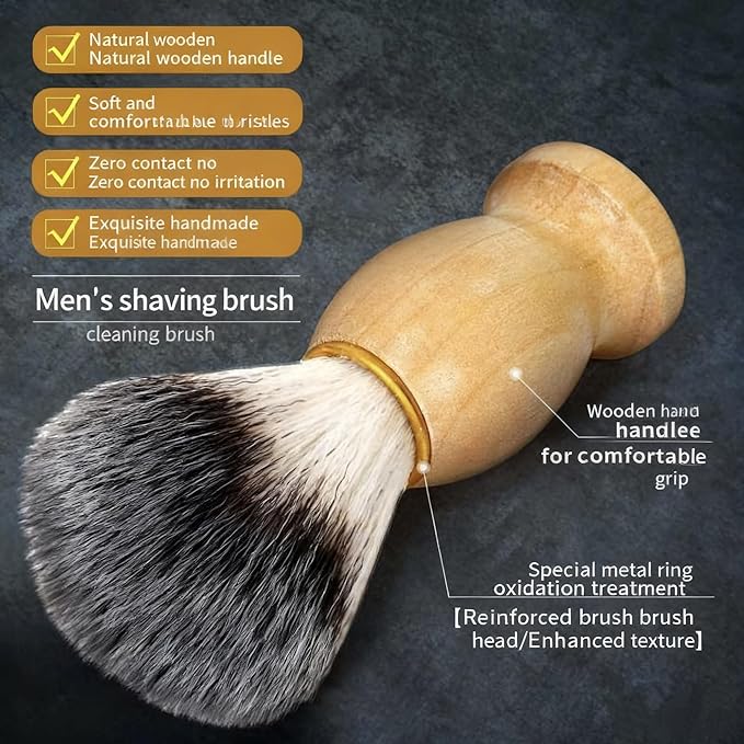 Synthetic Shaving Brush, Synthetic Bristles, Classic Cream Handle, Wet Shave Grooming Tool