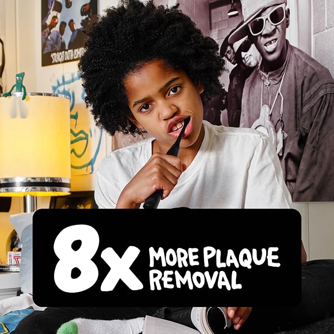 Made by Dentists Sonic X Electric Toothbrush – Rechargeable Kids Sonic Toothbrush, 8X Plaque Removal, 2 Speed Modes, 2-Minute Timer 6 Brush Heads Included, Tweens Ages 7+, Bad to The Bone Edition
