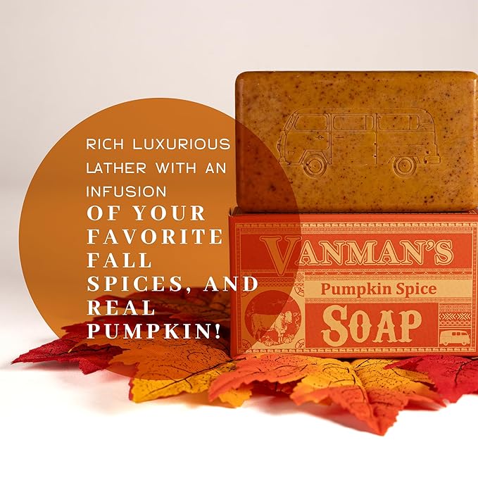 VanMan Pumpkin Spice Body Soap - Grass Fed Finished Suet Beef Tallow & Pumpkin Puree - Nourishing, Hydrating & Moisturizing Natural Bar Soap with Essential Oils - Autumn Scent - 3.8 oz Bar (2 Pack)