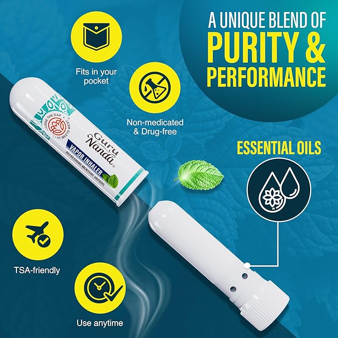 GuruNanda Vapor Inhaler Nasal Stick, with Essential Oils for Soothing Relief, Helps Clear Nasal Passages & Ease Stuffiness, Non-Medicated, 1 Count (Pack of 2)