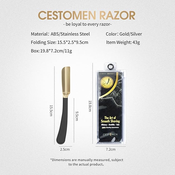 Straight Edge Shaving Razor for Men, Professional Silicone Handle Stainless Steel Barber Razor - Salon Cut Throat Shavette with 15 Guarded Blades (Silver)