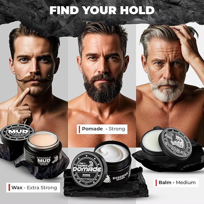 Bossman Hair & Beard Pomade for Men (Naked - Unscented) – Medium Hold & Moisturizing for Hair, Beard & Mustache Styling – Made in USA