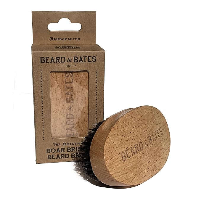 Beard & Bates Boar Bristle Beard Brush | Handcrafted, Large Full Size, Firm Bristles, Beech Wood Handle