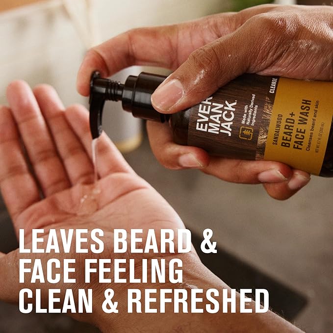 Every Man Jack Beard + Face Wash - Vanilla & Cedar Fragrance - Cleans & Softens Your Beard and Skin - Naturally Derived w/Aloe and Glycerin- 6.7 fl oz - 2 Pack